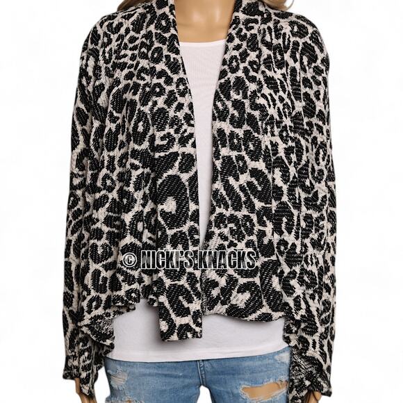 Forever 21 Leopard Print Knit Cardigan Tan Black Waterfall Open Front Size S - Picture 3 of 8